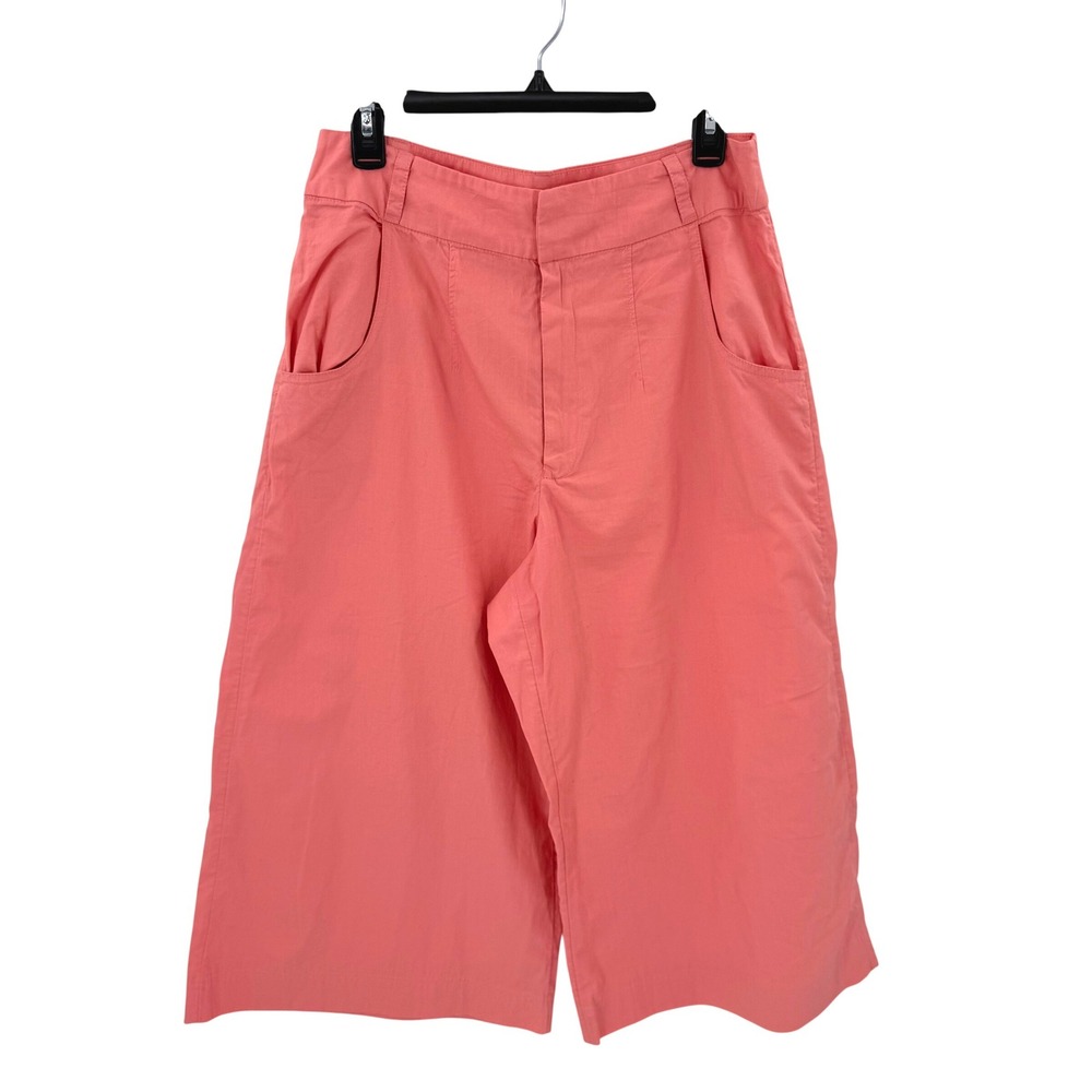 Free People Coral Pink Cotton Wide Leg Cropped Culotte Pants Womens Size 10